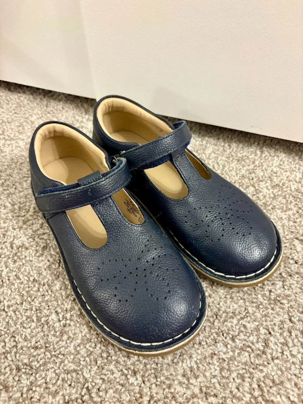 Navy Mini Boden Girls Leather T-Bar Mary Jane Flats Size EU 32 US 13.5 Leather
